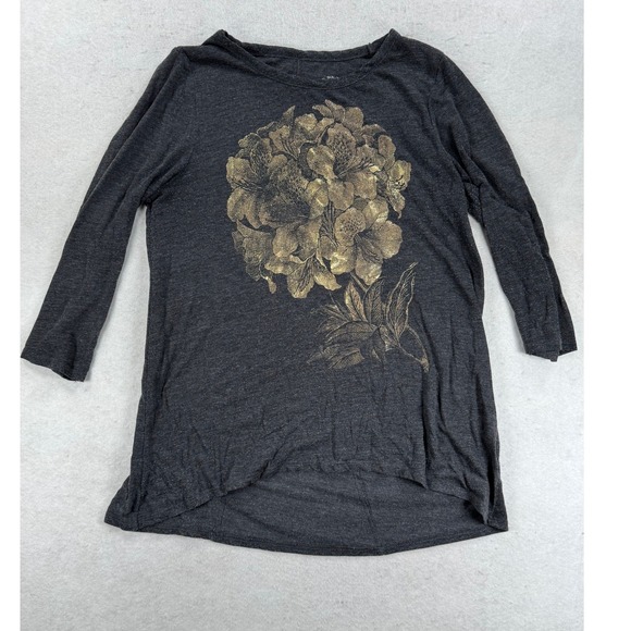 Lucky Brand Other - Lucky Brand Mens Charcoal Gray Gold Metallic Floral High Low Long Sleeve Top M